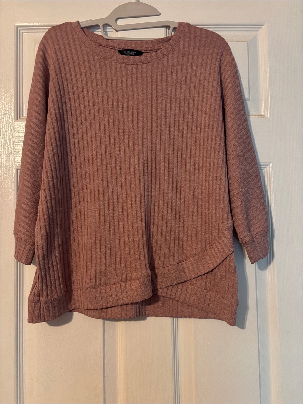 Simply Vera Vera Wang Ribbed Scoop-Neck Pullover in Dusty Rose